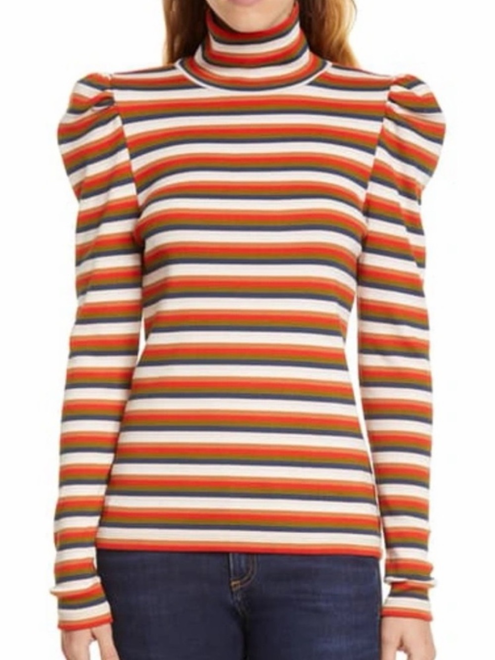 Veronica Beard Jeans Women’s Cedar Multi Striped Ribbed Turtleneck Medium